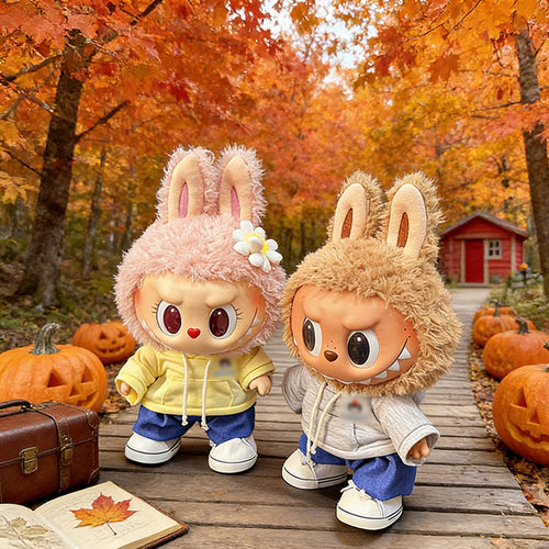 仅娃衣】38cm拉布布公仔衣服连帽卫衣牛仔裤套装labubu娃衣情侣装