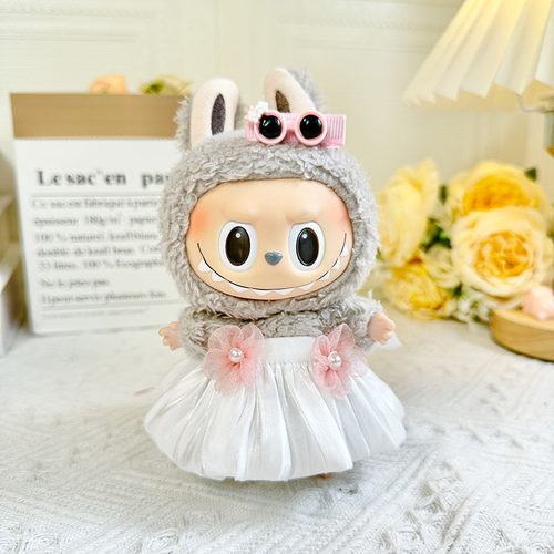 仅衣服】17cm挂件盲盒拉布布衣服Labubu公仔娃衣别针小兔头裙套装