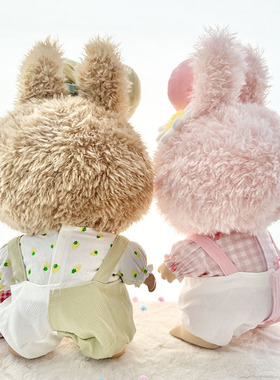 38cm拉布布毛绒娃娃衣服着替Labubu甜心公仔娃衣黄熊双拼背带裤萌