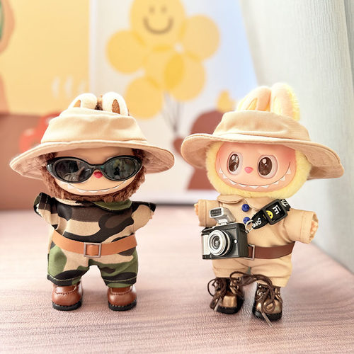 仅衣服】17cm挂件盲盒马卡龙拉布布Labubu公仔衣服泰式小警察服萌