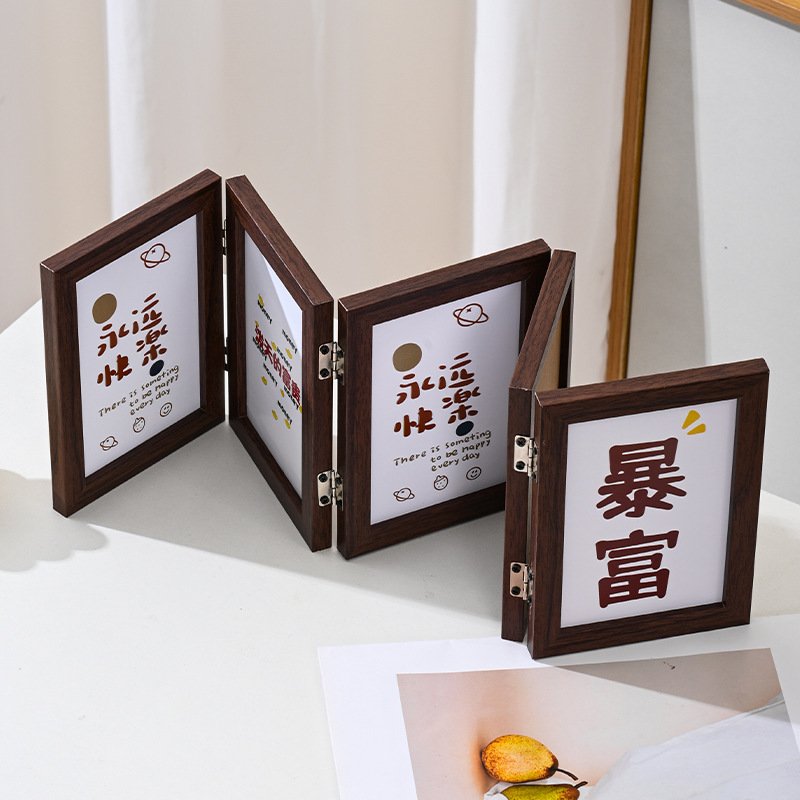 创意连体组合折叠相框摆台两联三联67寸8寸影楼木质画框摆件镜框