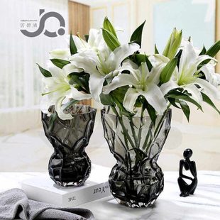 北欧时尚艺术玻璃花瓶宽口桌面山谷造型水培鲜花装饰摆件百合玫瑰