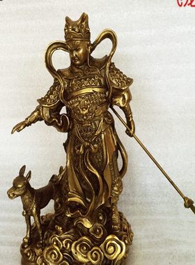 飞龙  纯铜 二郎神佛 杨戬 哮天犬 工艺品家居黄铜桌面摆件