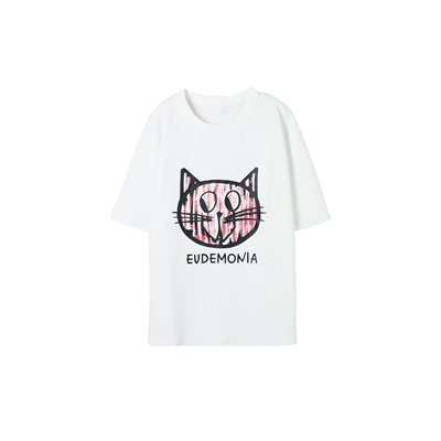 【猫猫头亲子装】白色圆领宽松T恤W23AA7966