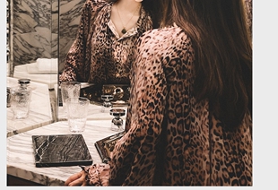 豹纹连衣裙定制雪纺豹纹薄款 抗皱透气时髦高端中长裙W23BZ6051