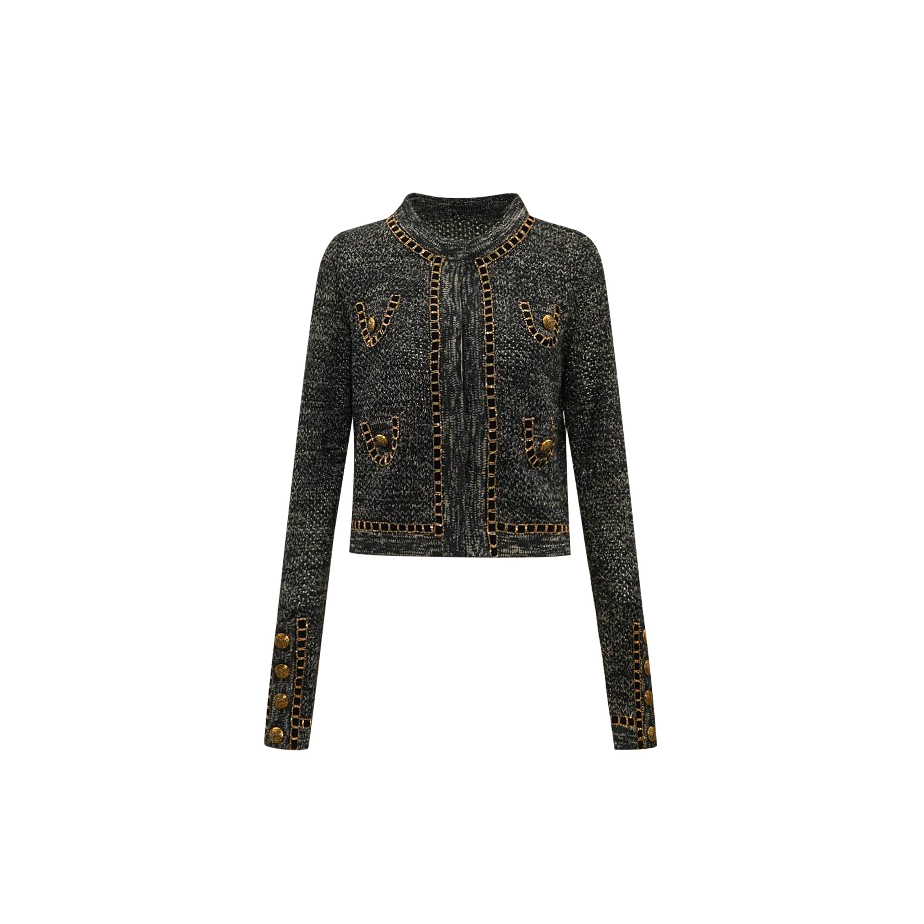 【重工巴尔曼风针织开衫】羊毛混纺金属装饰扣香风开衫W23CI6071