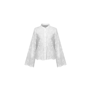 水溶蕾丝喇叭袖 朱珠同款 亮片刺绣上衣WT42ESY007 月下白茶花