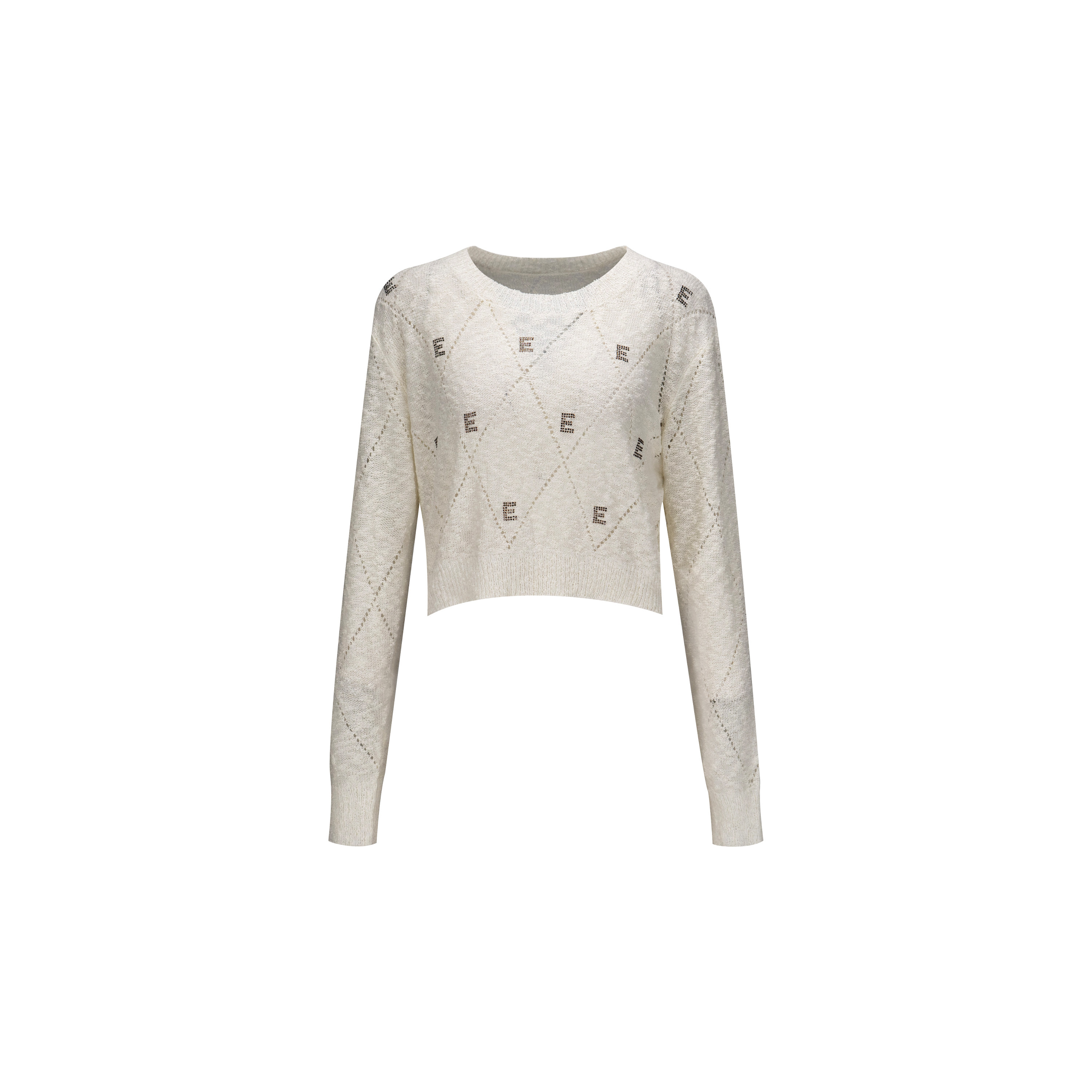 【豆豆纱菱格衫】绵结纱独特织法烫钻短款长袖上衣针织衫