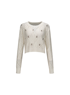 【豆豆纱菱格衫】绵结纱独特织法烫钻短款长袖针织衫WT43FYA006