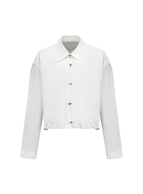 【一清二白衬衫】新中式翠绿竹节扣国风抽绳小翻领上衣