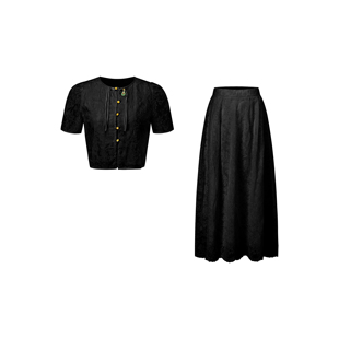 小衫 盘扣泡泡袖 新中式 大裙摆半裙W24BX203 水溶绣100天丝套装