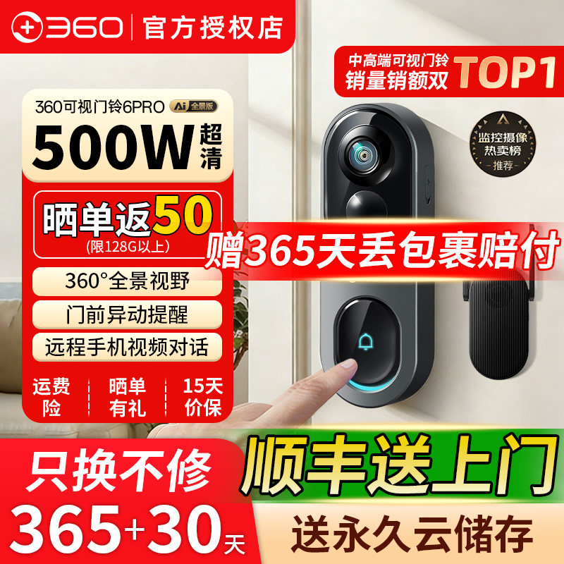 360可视门铃全景双摄智能监控哨兵防盗门电子猫眼摄像头门上