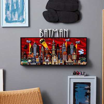 中国积木76271蝙蝠侠动画版哥谭市天际线立体装饰画挂画拼装周边