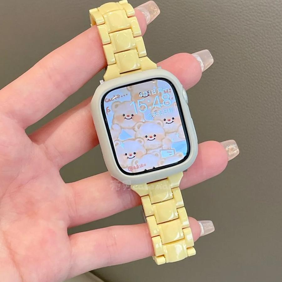 夏日纯色小方块亚克力表带适用iWatch苹果S9手表8765代SE通用透气