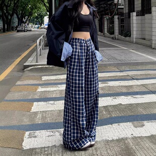 x不是好人 复古格子裤男女宽松直筒裤宽松慵懒风拖地裤赵露思同款