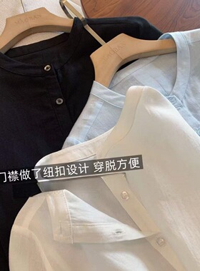 鱼骨线小衫~轻盈凉爽！天丝亚麻抗皱舒适五分灯笼袖衬衫女H052811