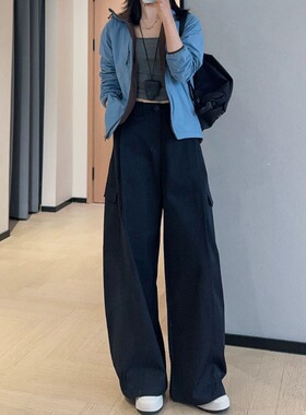 店主自留酷飒时髦阔腿工装裤宽松显瘦高腰休闲裤女2026春H032012