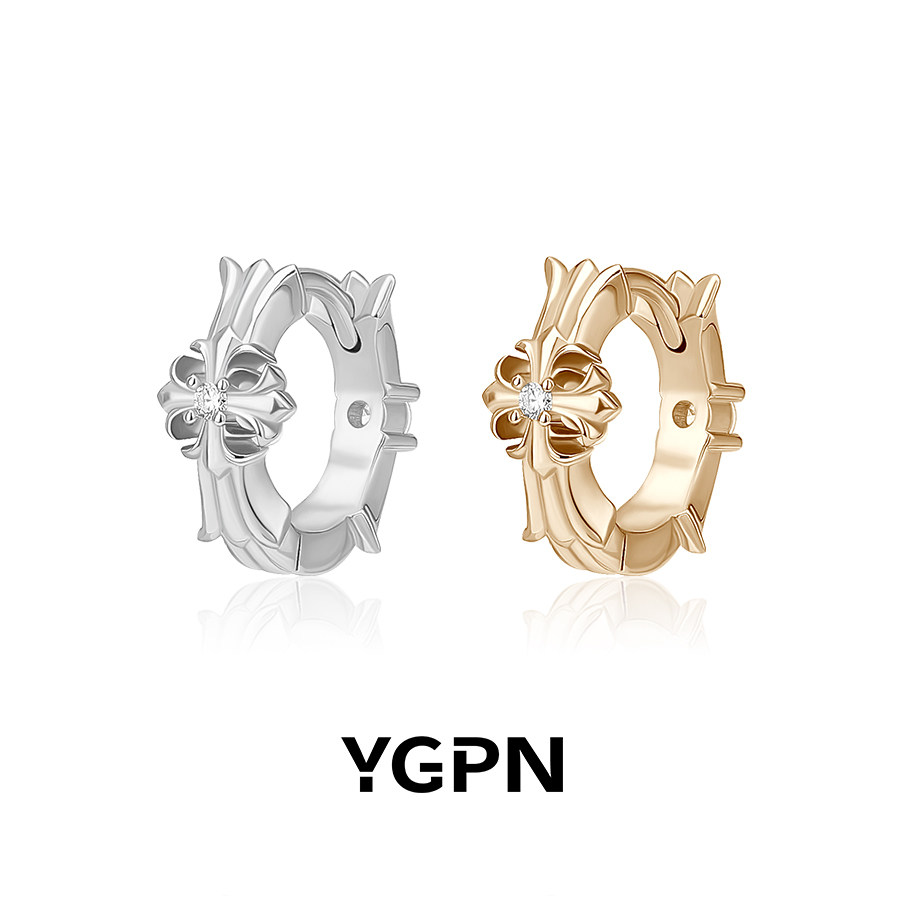 YGPN鸢尾花纯银耳扣女原创小众十字架设计