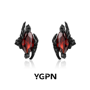 YGPN龙爪耳钉冰红之心S925纯银原创小众设计养耳洞暗黑风甜酷耳饰