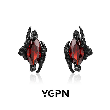 YGPN龙爪耳钉冰红之心S925银针原创小众设计养耳洞暗黑风甜酷耳饰