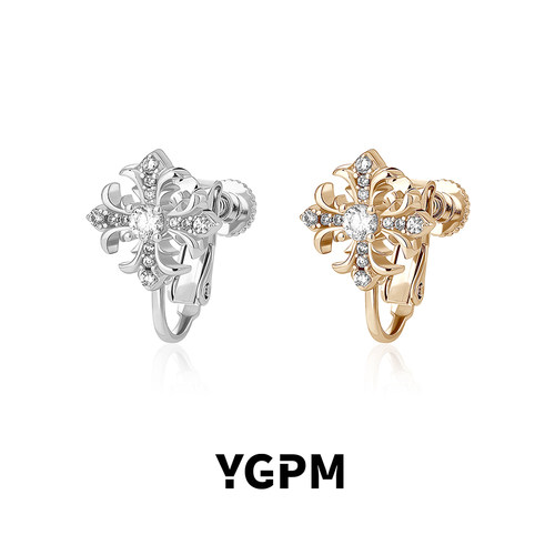 鸢尾花螺丝耳夹女莫桑钻无耳洞