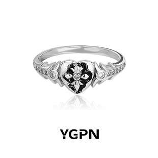 YGPN十字架爱心戒指女S999纯银莫桑钻小众鸢尾花复古设计食指戒
