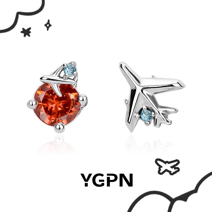 YGPN橙色飞机耳钉女S925纯银2025新款爆款高级感养耳洞小众设计感