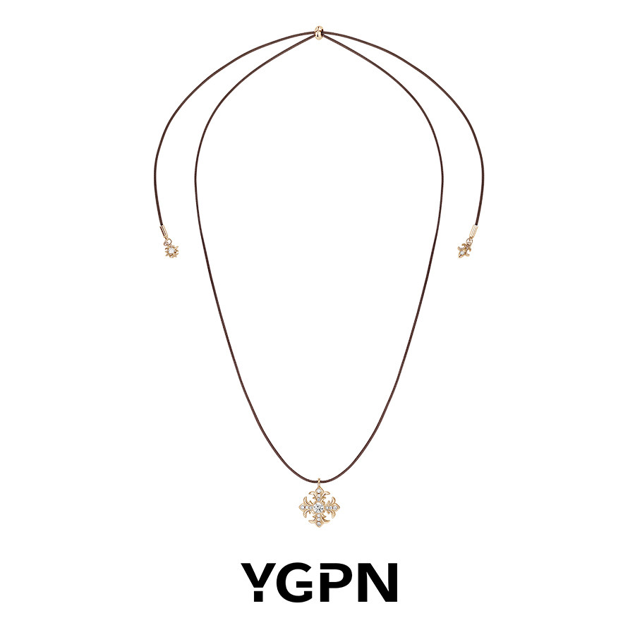 YGPN原创鸢尾花皮绳锁骨链女莫桑钻小众设计复古轻奢长款抽拉项链