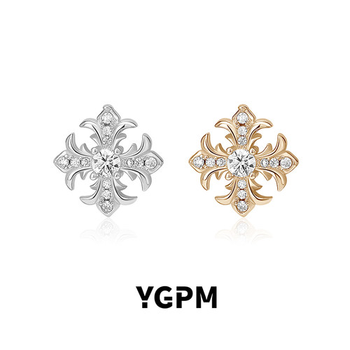 原创鸢尾花耳钉女纯银莫桑钻