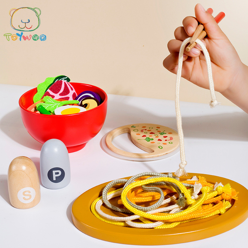 ToyWoo儿童玩具木制面条组女孩过家家厨房做饭仿真面条套餐