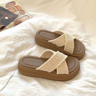 女 2025新款 夏季 in风厚底增高一字拖女拖鞋 沙滩防滑交叉拖鞋