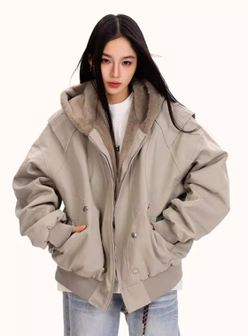 0123Start 座山雕连帽加绒夹克外套男女宽松美式cleanfit工装棉服