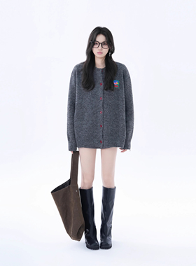 【坐吃山空】韩系秋冬灰色高级感毛针织衫外套女慵懒风宽松毛衣潮