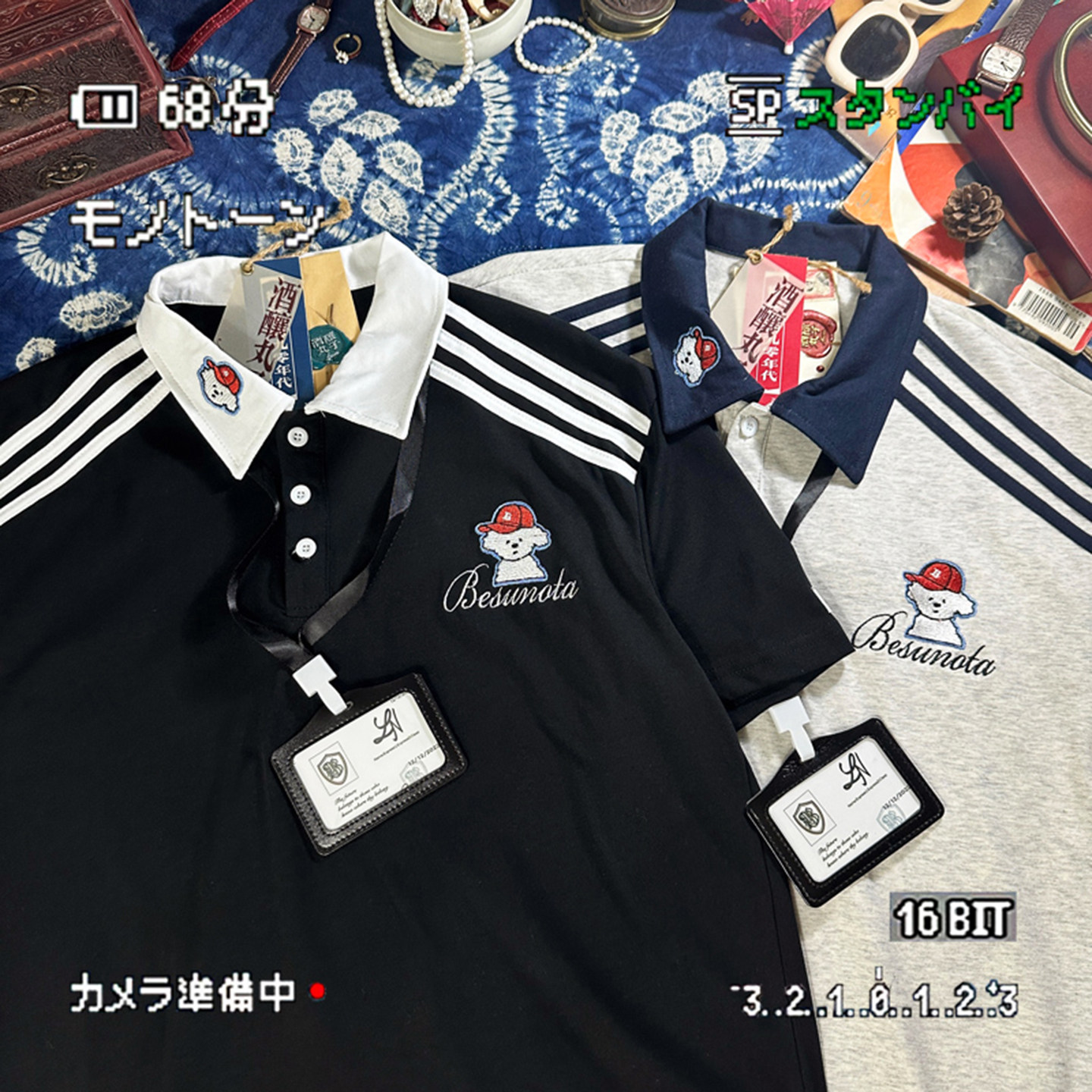 酒酿丸子ALOHA 复古撞色拼接短袖插肩T恤翻领POLO衫胸牌情侣装夏