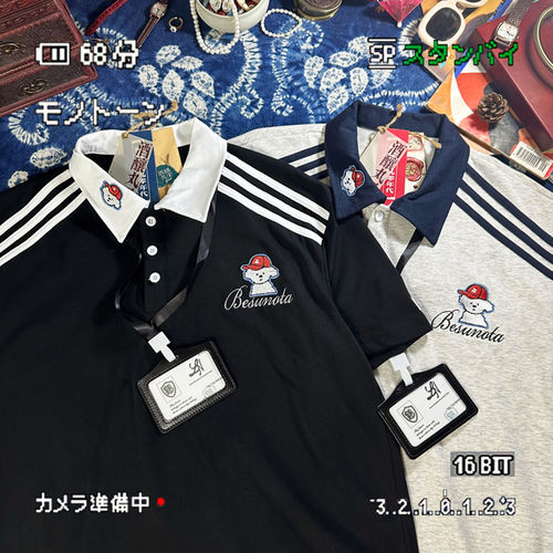 酒酿丸子ALOHA 复古撞色拼接短袖插肩T恤翻领POLO衫胸牌情侣装夏