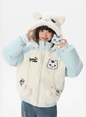 【零碎岛屿】原创自制猫咪魔术贴撞色棉服外套冬季软萌可爱面包服