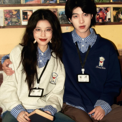 酒酿丸子ALOHA 复古港风小众设计假两件套卫衣秋冬情侣装POLO衫