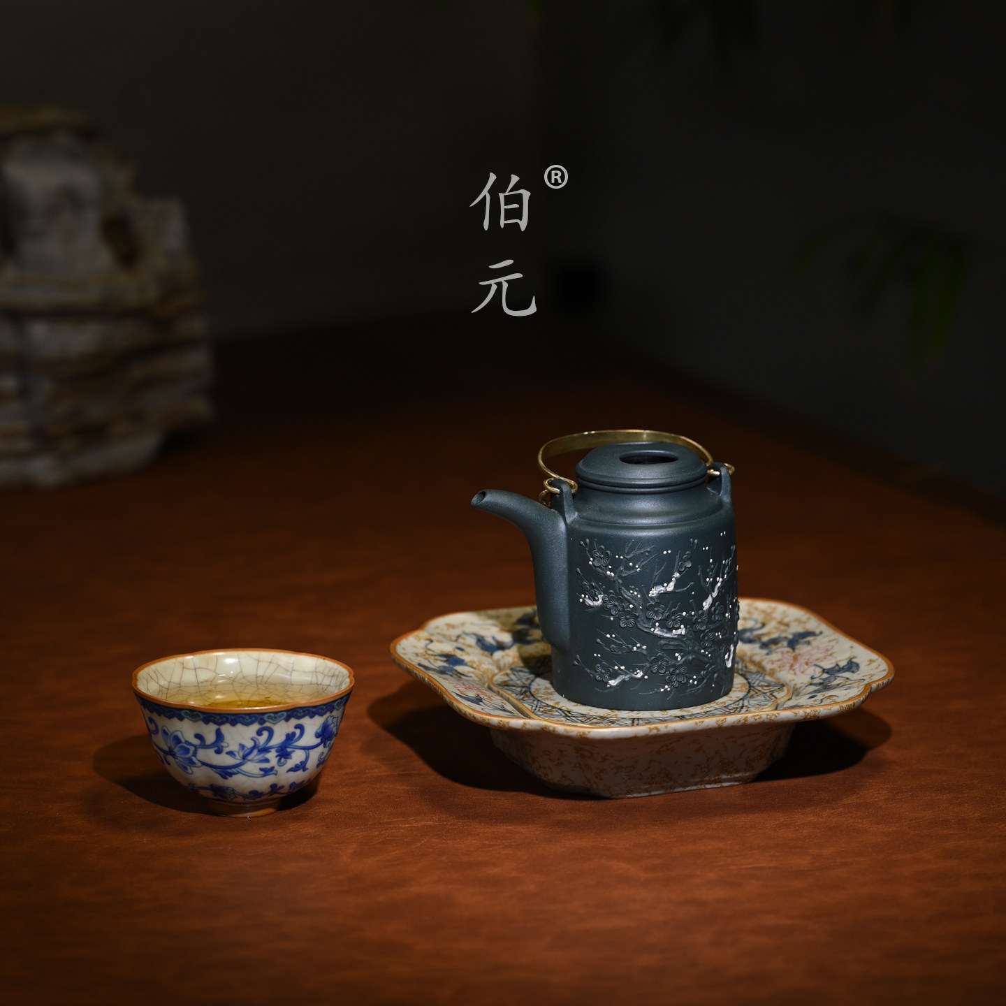 伯元中式紫砂泥绘梅香洋桶