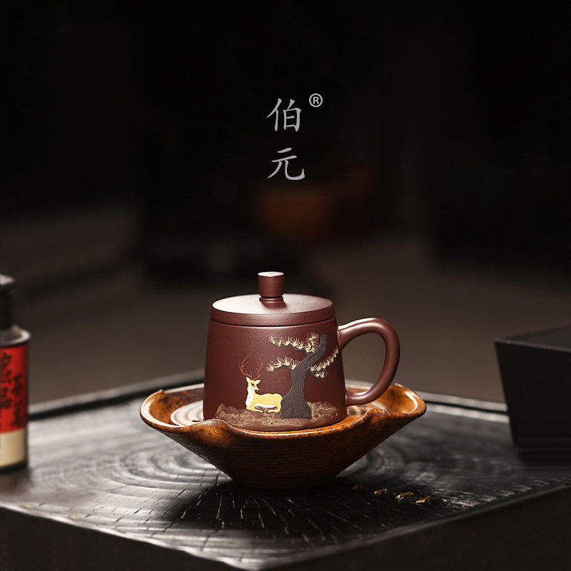 伯元中式紫砂泥绘盖杯
