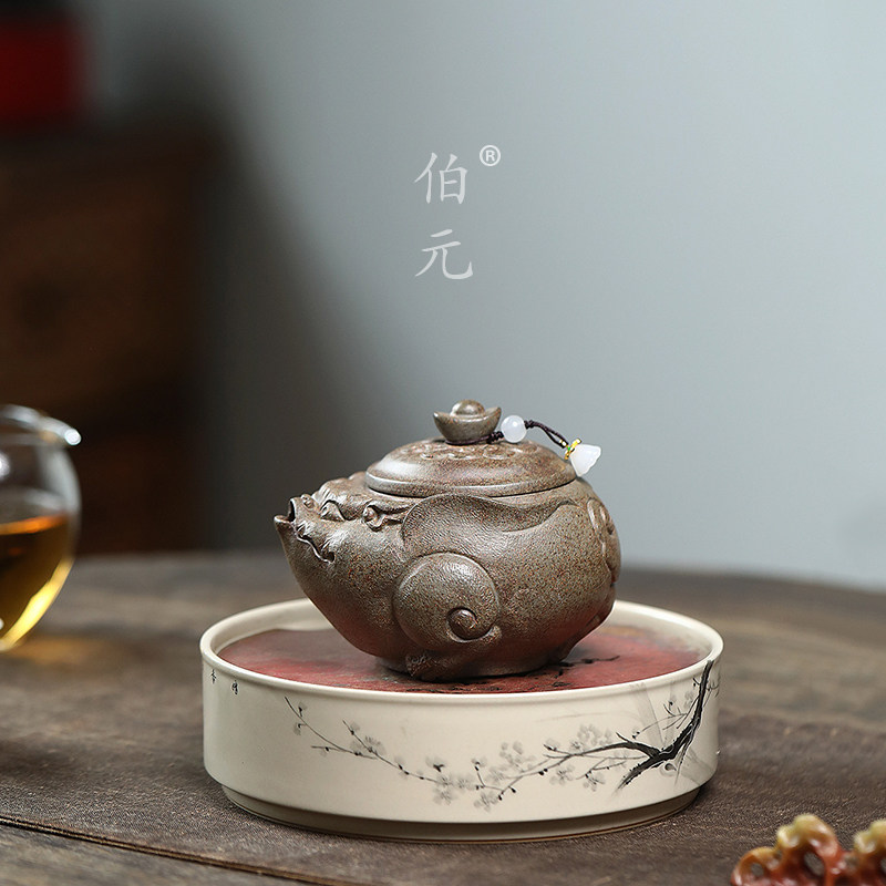 伯元中式紫砂创意手工手抓壶金蟾