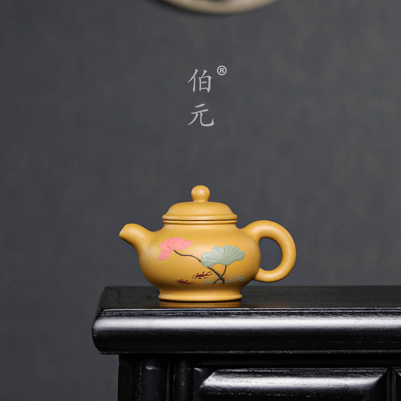泥绘荷花掇只伯元紫砂中式