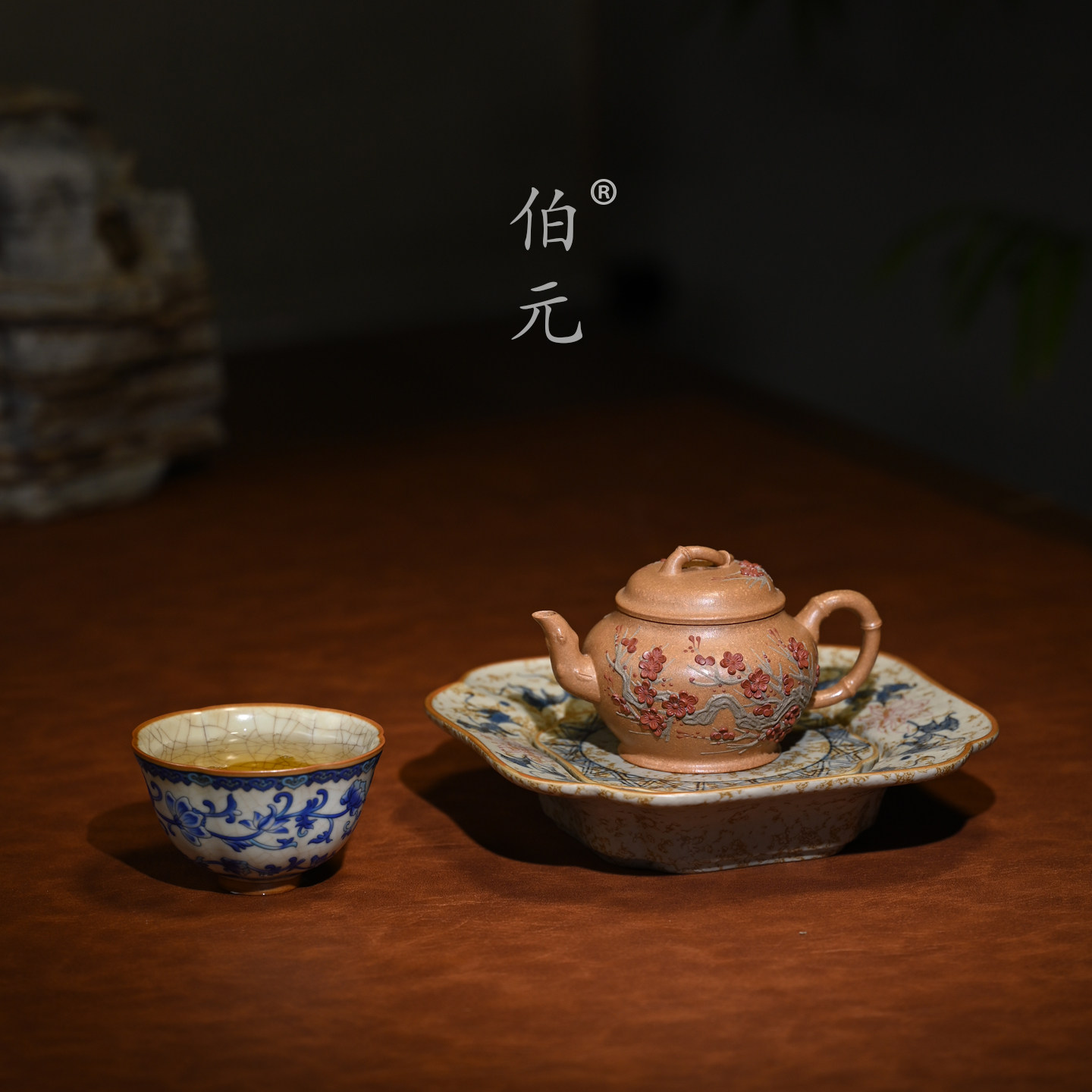 伯元中式紫砂泥绘梅松竹韵