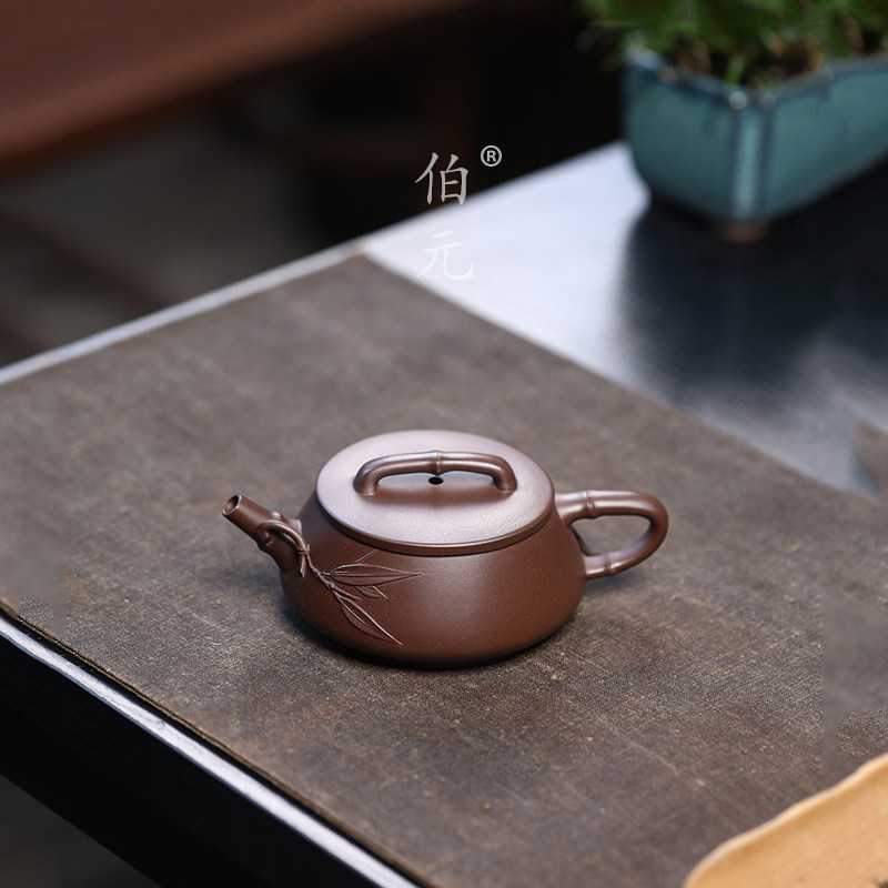 伯元中式紫砂贴竹叶竹节石瓢