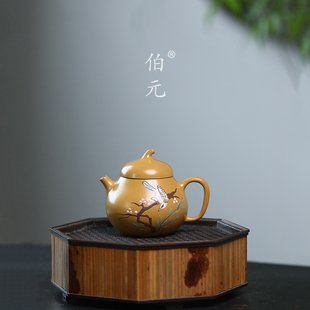 宜兴紫砂壶原矿黄金朱泥竹梅双喜茄瓜壶全手工小品功夫茶具 80ml