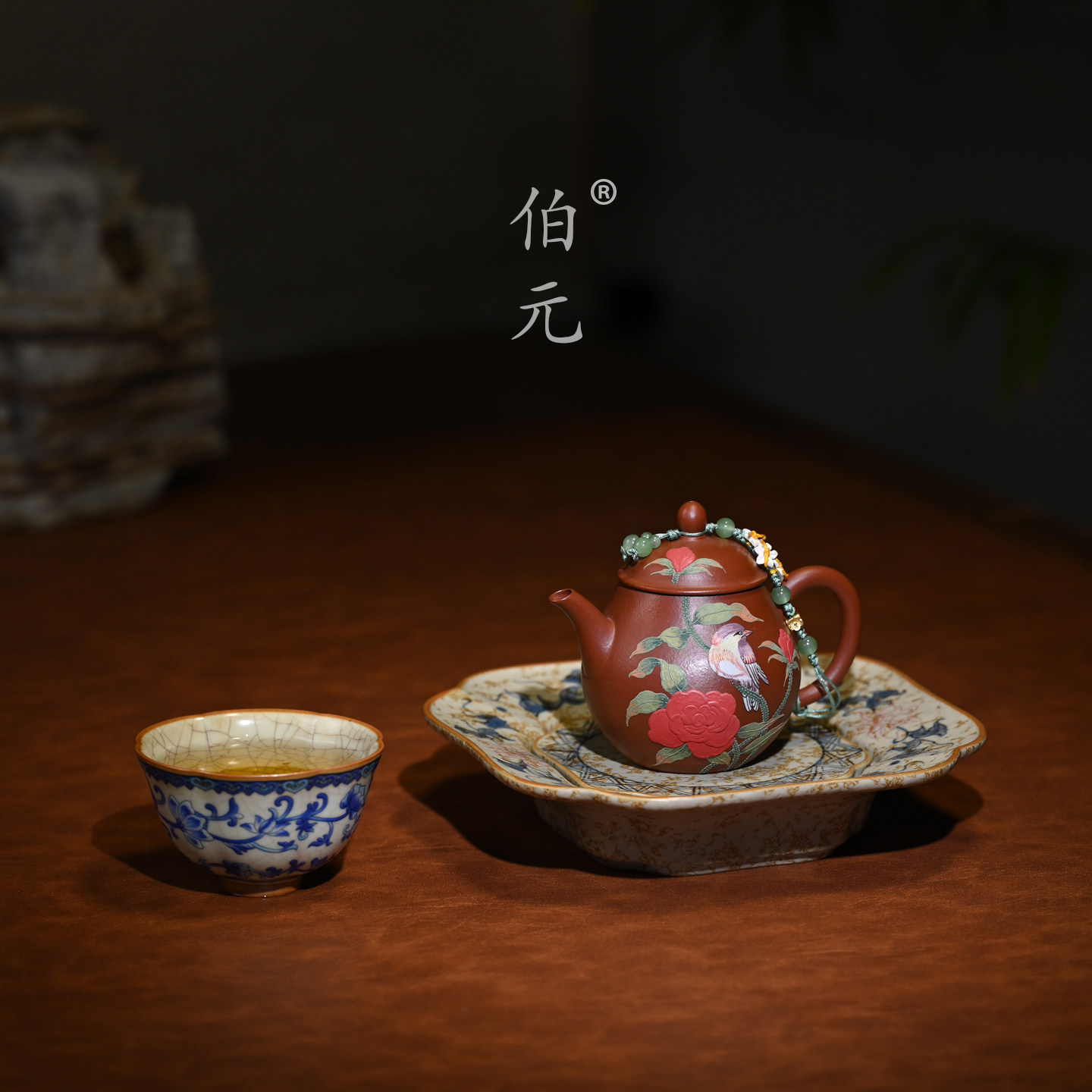 伯元中式紫砂泥绘秋水