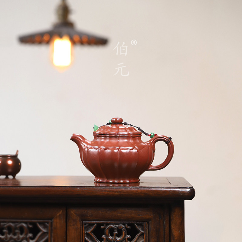 宜兴紫砂壶原矿朱泥全手工筋纹掇只380ML中式大品泡茶壶茶具礼品