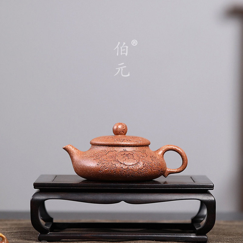 伯元中式紫砂刻绘扁鼓