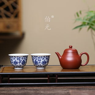 宜兴紫砂壶原矿朱泥高梨套组一壶两杯全手工功夫茶具泡茶壶 150ml