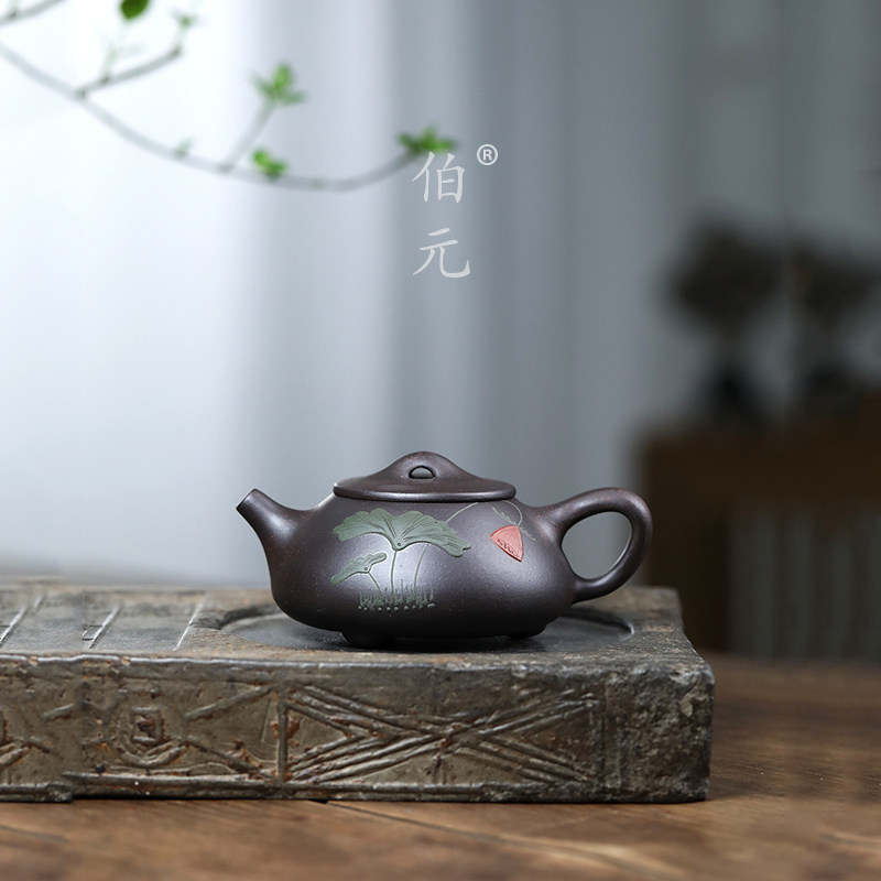 泥绘荷叶石瓢伯元紫砂中式
