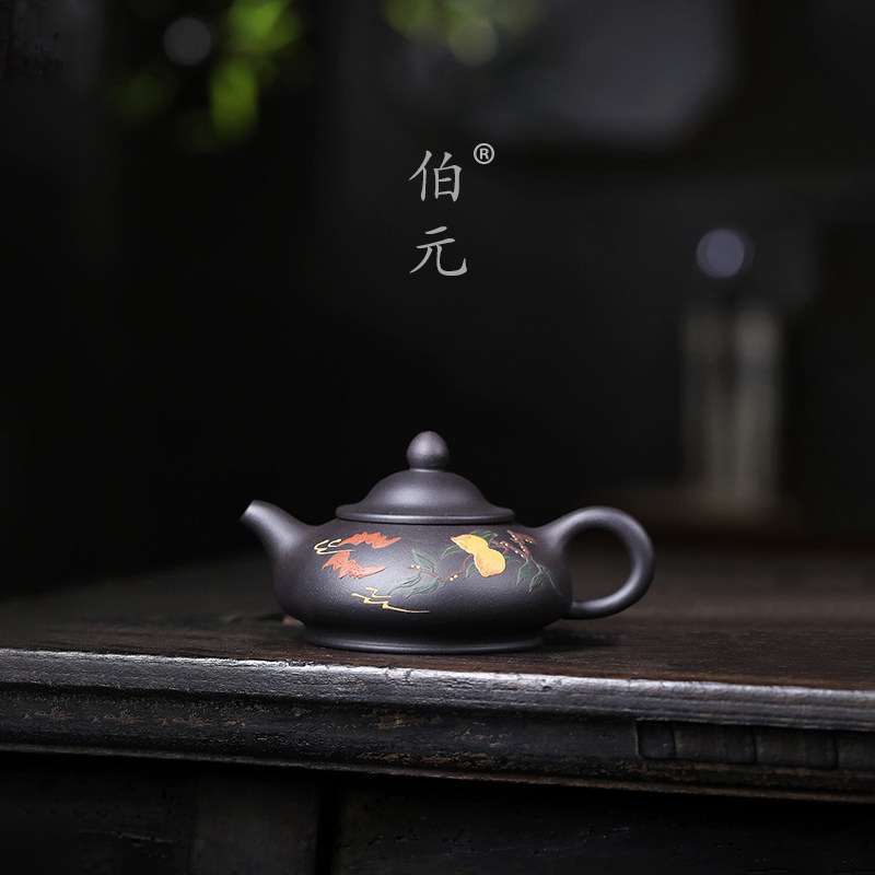 泥绘寿桃如意伯元紫砂中式
